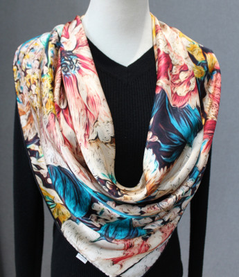 Sallys 100% Mulberry Silk Wrap Shawl flower Print Square Scarf 43''new