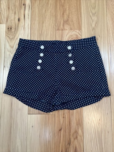 Pantalones Cortos Rue 21 Retro Cintura Alta Elastizados Azul Marino Lunares Marinero Talla 7/8 - Imagen 1 de 7