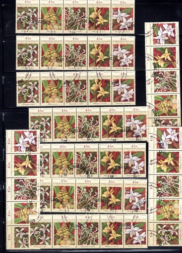 1994 Christmas Island Orchid Flowers BULK LOT: 10 x CTO Strips of 5 - Picture 1 of 2