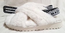 Madden NYC White Faux Fur Crossband Platform Elastic Back Slipper Sandal 9 NEW