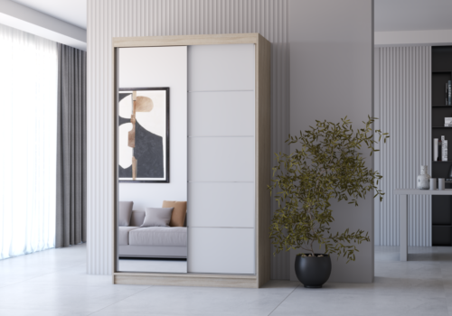 Modern design Wardrobe NEO 120 cm with mirror 2 sliding doors perfect interior - Picture 16 of 16