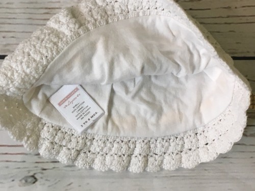 Janie And Jack Hat Size 3 6 Months Layette White Crocheted 100% Cotton Sunhat - Picture 7 of 12