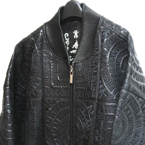 Al Wissam Leather Black Embossed Logo Embroidered Jacket Size 54 31.9in Length - Picture 4 of 10