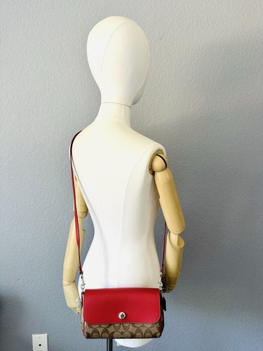 NWD Coach Signature Reversible 2 IN 1 Crossbody Bag True Red/Purple $275 W/Flaws - Picture 16 of 18