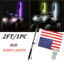 1PC 2ft RGB Spiral LED Whip Lights Antenna Chase + US Flag & Remote for ATV UTV