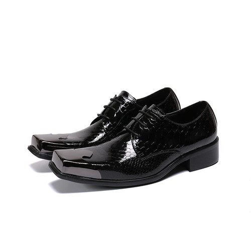 Scarpe da uomo inglesi metallo punta quadrata eleganti moda stringate pelle formali calde - Foto 13 di 20