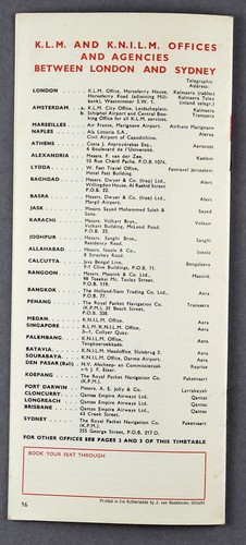 KLM / KNILM ROYAL NETHERLANDS INDIES AIRWAYS AUSTRALIA AIRLINE TIMETABLE 1938/9 - Picture 7 of 7
