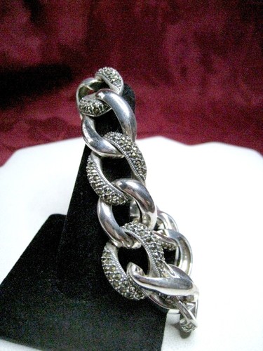 JUDITH JACK JJ 925 STERLING SILVER MARCASITE OVAL LINK BRACELET 7.25 LONG - Picture 3 of 10