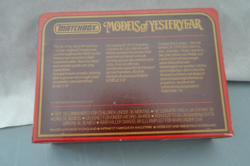 VINTAGE MATCHBOX "MODELS OF YESTERYEAR" Y-13 1918 CROSSLEY WARING'S  - Picture 2 of 2