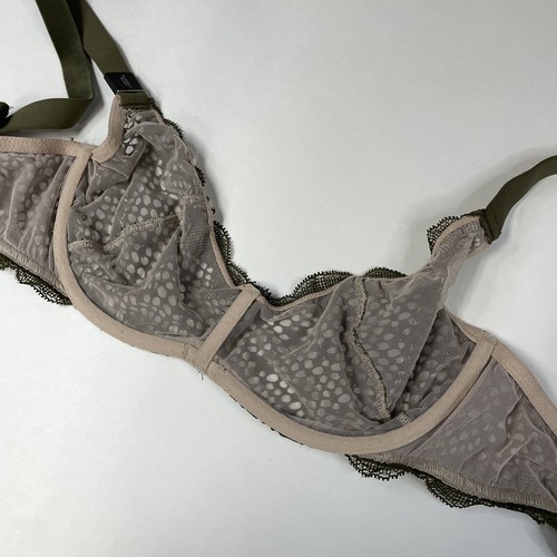 NEW Victorias Secret 34D Scoopneck Bra Unlined Beige Green Mesh Sheer #1178 - Picture 6 of 6