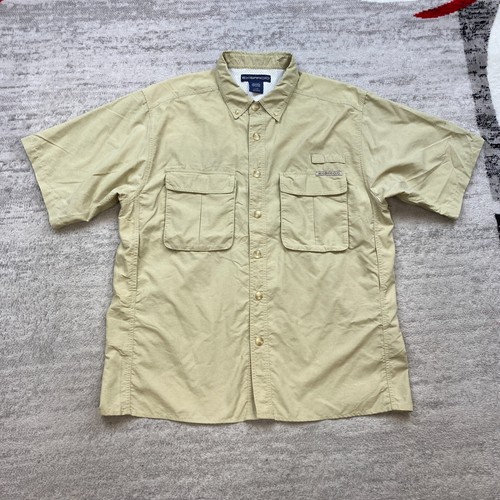 ExOfficio Adventure Shirt Large Beige Tan Fish Performance Preppy Casual Hiker - Picture 1 of 8