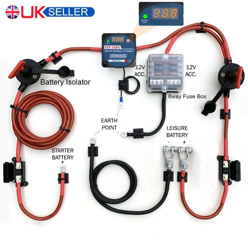 UK 3/5/7m Split Charge Kit 12v 140amp VSR Voltage Sense Relay Charger Camper Van - Picture 23 of 25