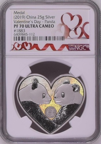 NGC PF70 2019 China Valentinstag Panda 25g Silber Medaille (Herz Etikett)