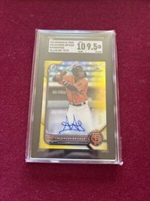 2022 Bowman Chrome Aeverson Arteaga True Yellow Auto /75 SGC 10 Giants!!!