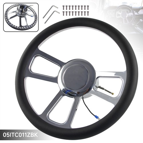 14" 9 bulloni cromato con volante in PVC mezzo avvolgimento + adattatore per Chevy/GM 69-94 - Foto 1 di 9