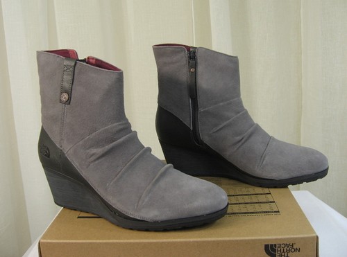 NEW NORTH FACE Bridgeton Waterproof Leather Wedge Zip Bootie 10 Grey/Garnet Red - Picture 5 of 12