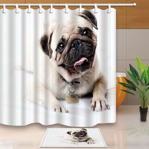 Cute Pug Dog Shower Curtain Bathroom Decor Waterproof Fabric Image Is Loading Cute Pug Dog Shower Curtain Bathroom Decor Waterproof