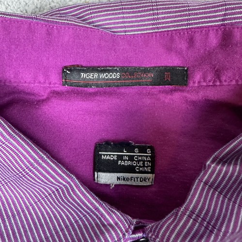 Nike Tiger Woods Polo Shirt Mens Large Purple Striped Dri-Fit Cotton Collared - Picture 2 of 6