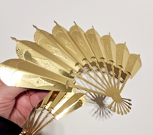 MCM Gold Hollywood Regency Brass finish Wall Fans Set of 2 - Picture 10 of 11
