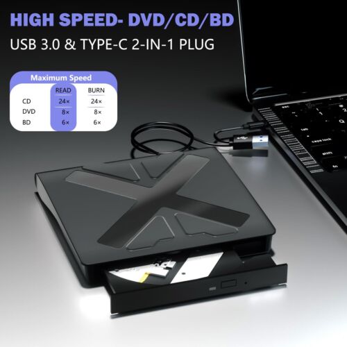 External Blu Ray Drive, USB 3.0 and Type-C Blu Ray Burner Portable Blu Ray DV... - Picture 2 of 6