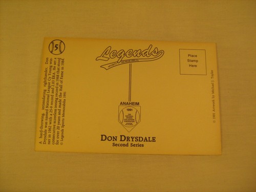 *Unused* 1991 DON DRYSDALE Anaheim POSTCARD [c4] - Afbeelding 2 van 2