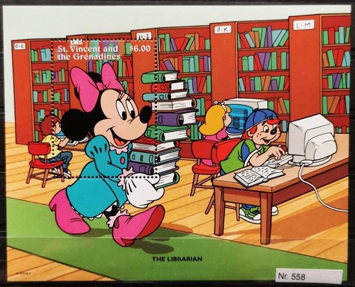 Ddn558 St.Vincent Grenadines MNH Disney Cartoons Minnie Librarian Education - Foto 2 di 6
