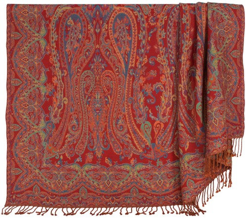 100% Cotton Red Blue & Orange Paisley 50"x70" Throw w Tassels Byron 100% Cotton Red Blue & Orange Paisley 50"x70" Throw w Tassels Byron