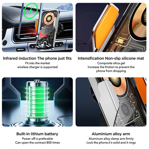 15W 66W Wireless Car Charger Vent Mount Auto Clamping Fast Charging Phone Holder - Picture 6 of 15