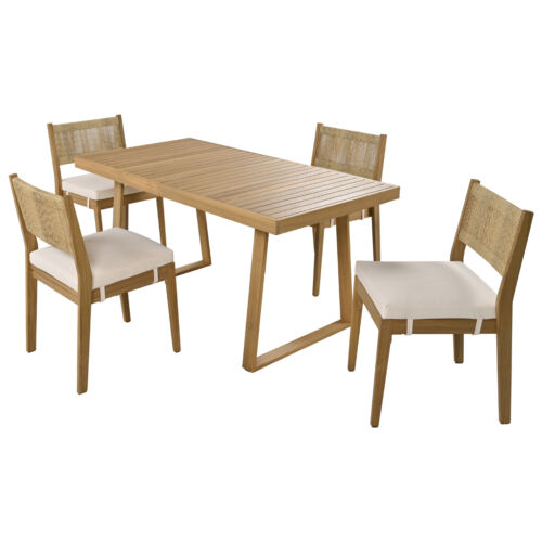 U_Style Multi-person Outdoor Acacia Wood Dining Table and Chair Set, Thick Cushi - Picture 5 of 11