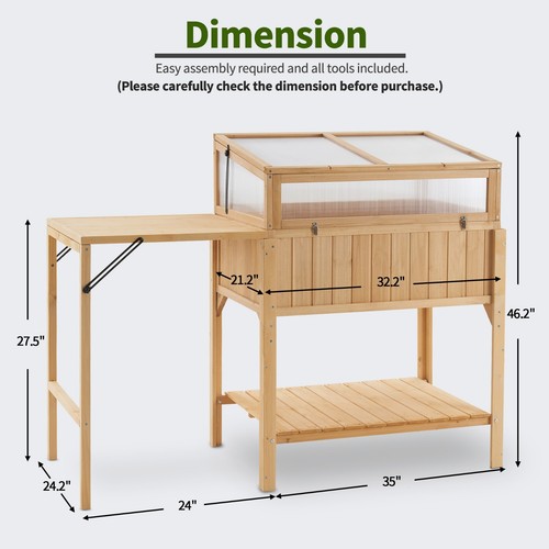 Lovupet Cold Frame Greenhouse with Foldable Potting Table Raised Garden Bed 0399 - Picture 3 of 7