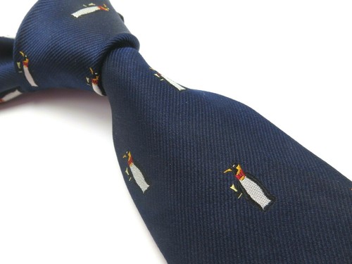 Tommy Hilfiger Mens Necktie Navy Blue Penguin Waiters Skinny Silk Tie  - Picture 3 of 8