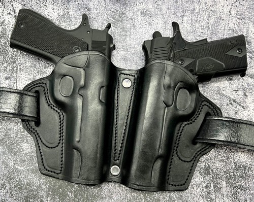2-GUN Small of Back (SOB) Black Leather Belt Holster for ANY NONRAIL 5" 1911 - Picture 5 of 7
