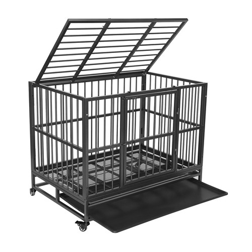 36" Metal Dog Crate Heavy Duty Cage Kennel Heavy Duty w/wheels &Tray Silver Gray - Picture 19 of 19