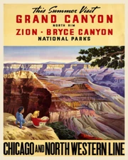 POSTER VISIT GRAND CANYON NORTH RIM ZION BRYCE US PARKS VINTAGE REPRO FREE S/H