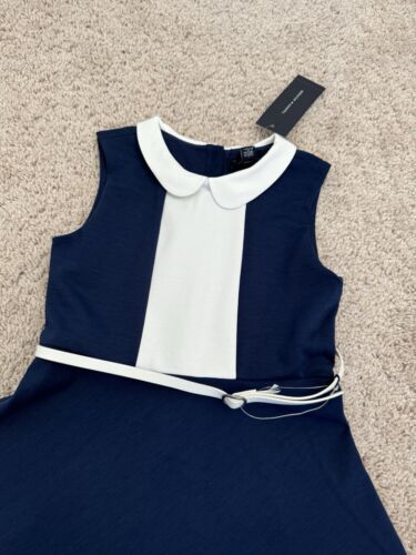 NWT Tommy Hilfiger Navy White Sleeveless Dress With Belt Girls Size M - Picture 2 of 5