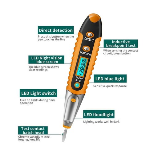 AC/DC LCD Electric Test Pen Voltage Digital Detector Tester w/ LED Lighting - Picture 6 of 7