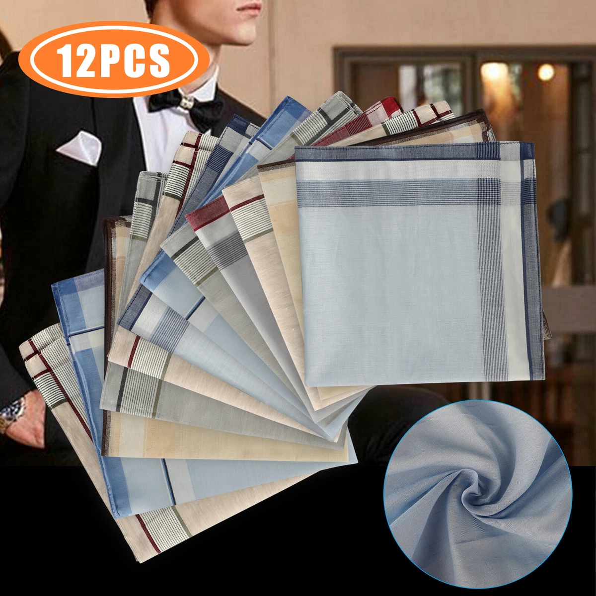 6 12pcs Men Handkerchief 100 Cotton Classic Hankies Handkerchiefs