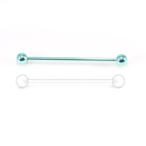 Ear Industrial Barbell and Retainer Set of 2 Surgical Steel Anodized - Picture 3 of 7