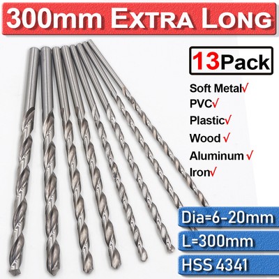 13Pcs 6-20mm M35 Extra Long HSS Drill Bit Set High Speed Steel Woodworking Metal