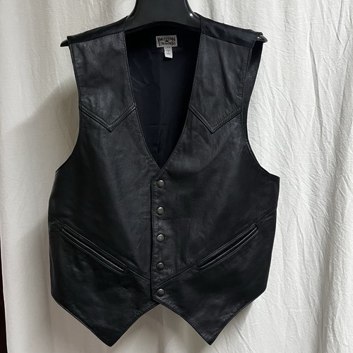 Western Frontier große schwarze Lederweste Knopf Druckknöpfe Biker Trucker