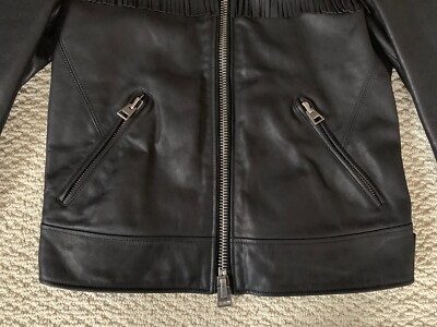 NWT TOM FORD Black Waxed Leather Fringe Western Zip Jacket NWT TOM FORD Black Waxed Leather Fringe Western Zip Jacket