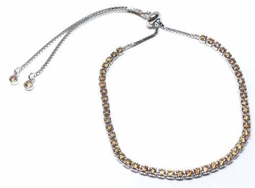 925 Sterling Silber Schieber/verstellbar/Bolo CHAMPAGNER RUND CZ Armband - RHODIUM - Bild 1 von 3