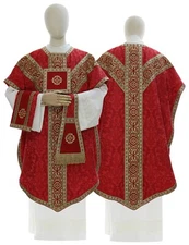 Red Pugin Chasuble with stole Vestment Casulla Roja Casula Rossa Kasel PY849C26