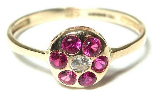 14ct Gold Simulated Diamond and Ruby Paste DAISY Ring London 2021 - Picture 3 of 12