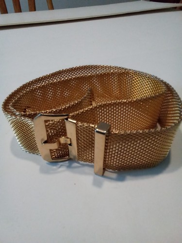 Mesh Belt Vintage 1970s Disco Era Wide Metal Gold Tone - Picture 1 of 2