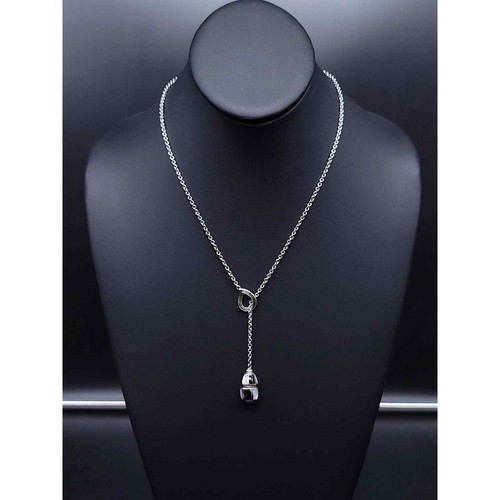 Vintage Eric Grossbardt 18K Sterling Silver Onyx MoP Teardrop Lariat Necklace