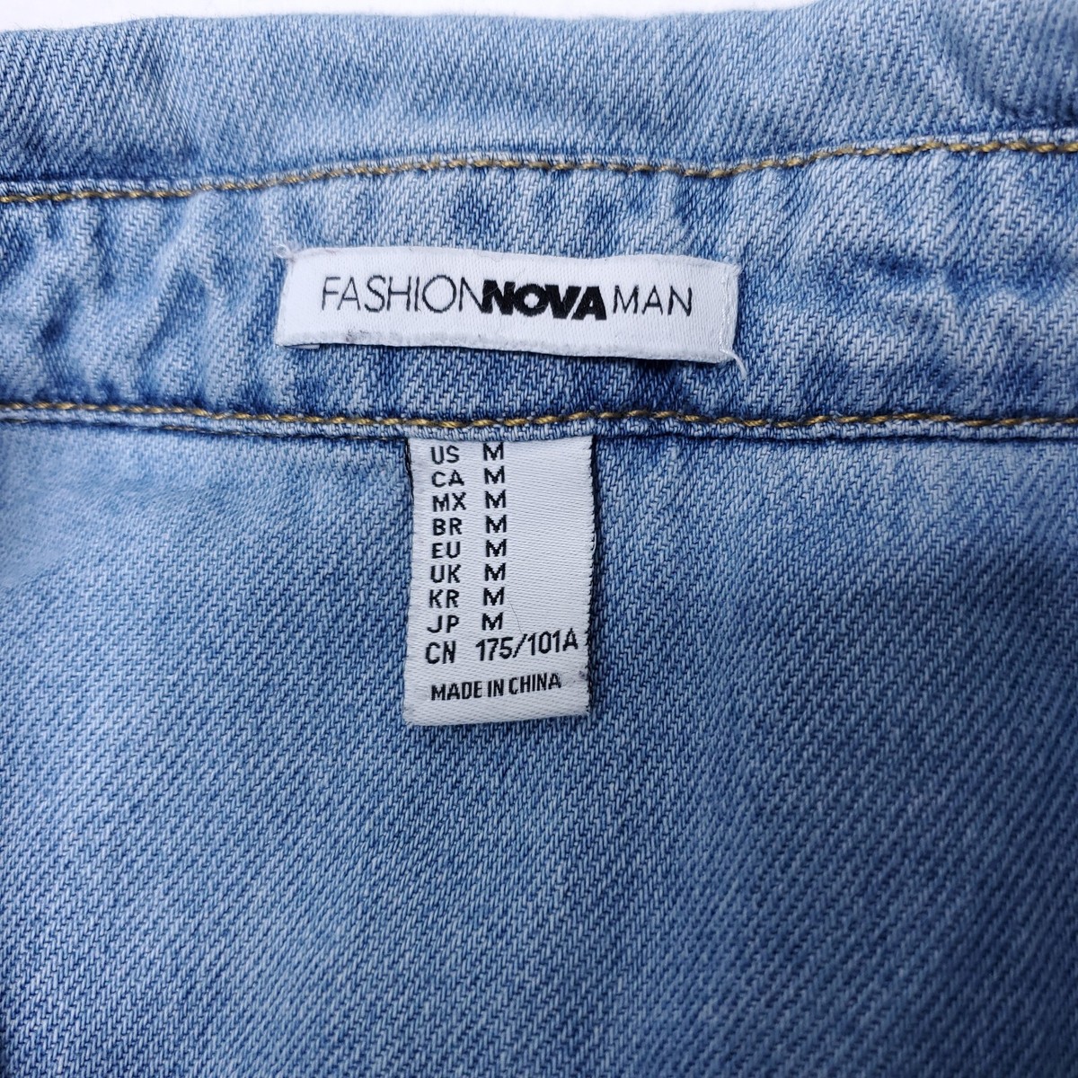 Fashion Nova Man Denim Blue Jean Long Sleeve Button Up Shirt Mens