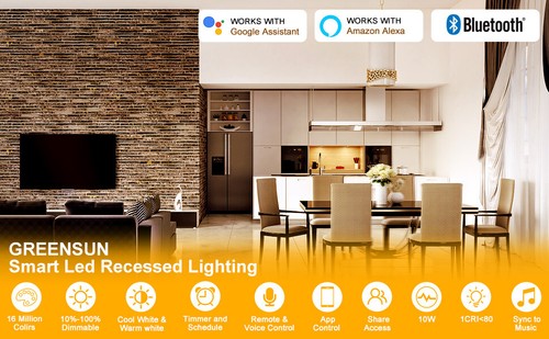 5inch RGB LED Recessed Ceiling Light WIFI Bluetooth RGB Downlight Dimmable - Picture 7 of 11