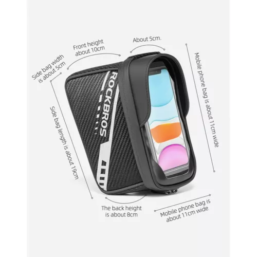 ROCKBROS Cycling Bike Front Bag Double Zipper Touch Screen Reflective Phone Bag - Picture 10 of 10