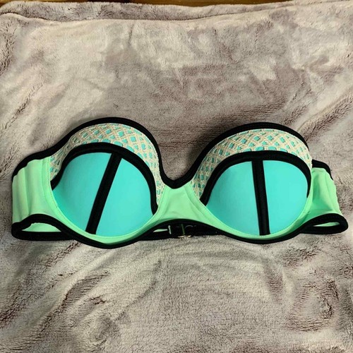 SO Häkel Colorblock Trägerlos Push-up Bügel Bikini SwimTop Grün - Größe M - Bild 1 von 3